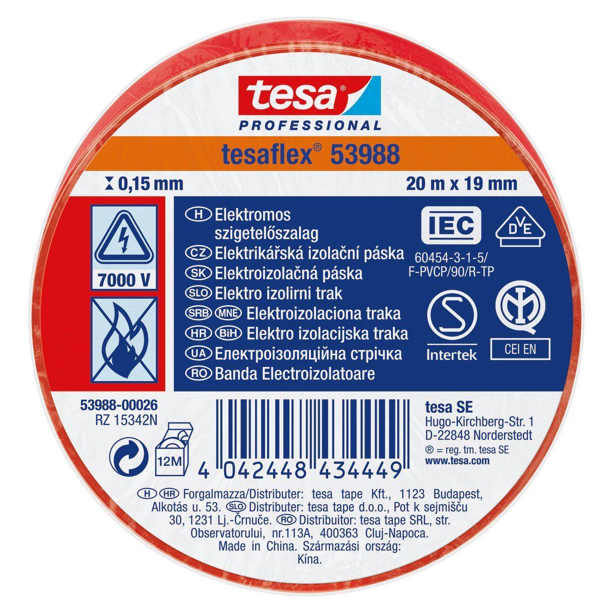 Cinta aislante Tesa Tesaflex 53988 19 mm x 20 m rojo-1
