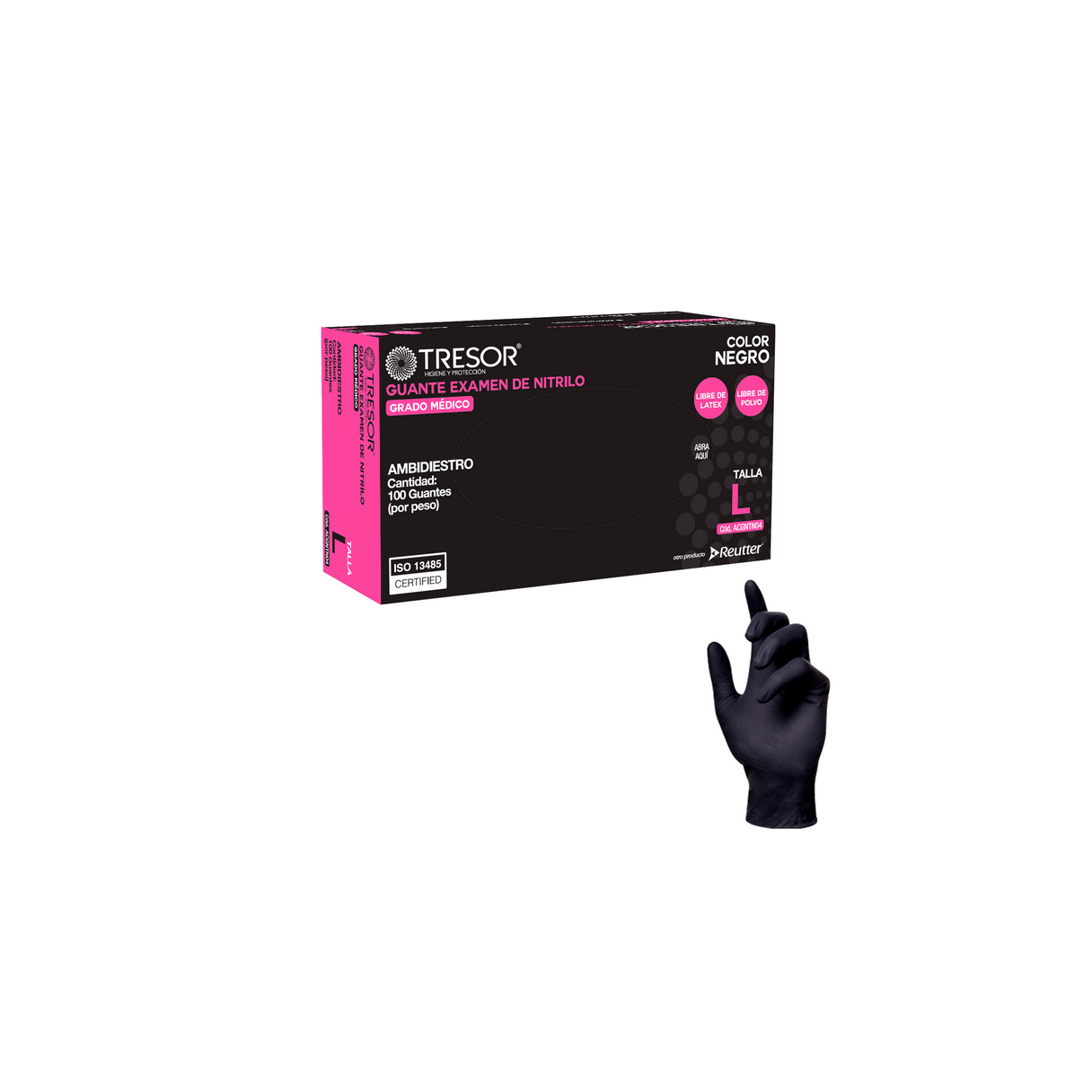 Guantes de nitrilo Tresor talla L sin polvo 100 unidades negro-0