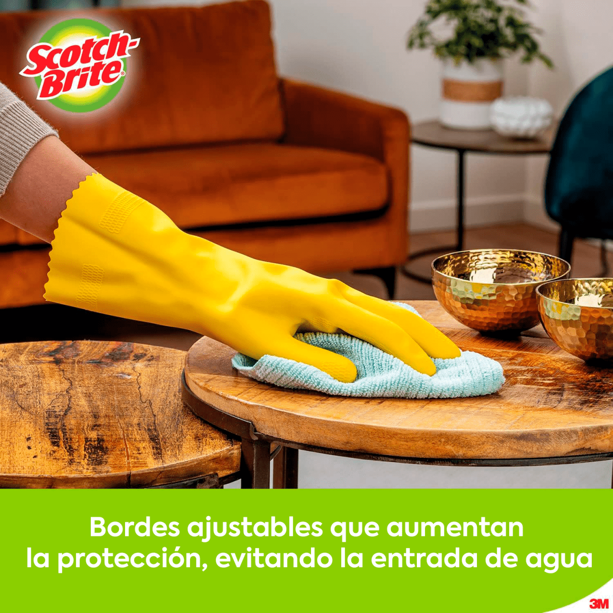 Guantes de látex Scotch Brite Multiuso afelpado L amarillo-2