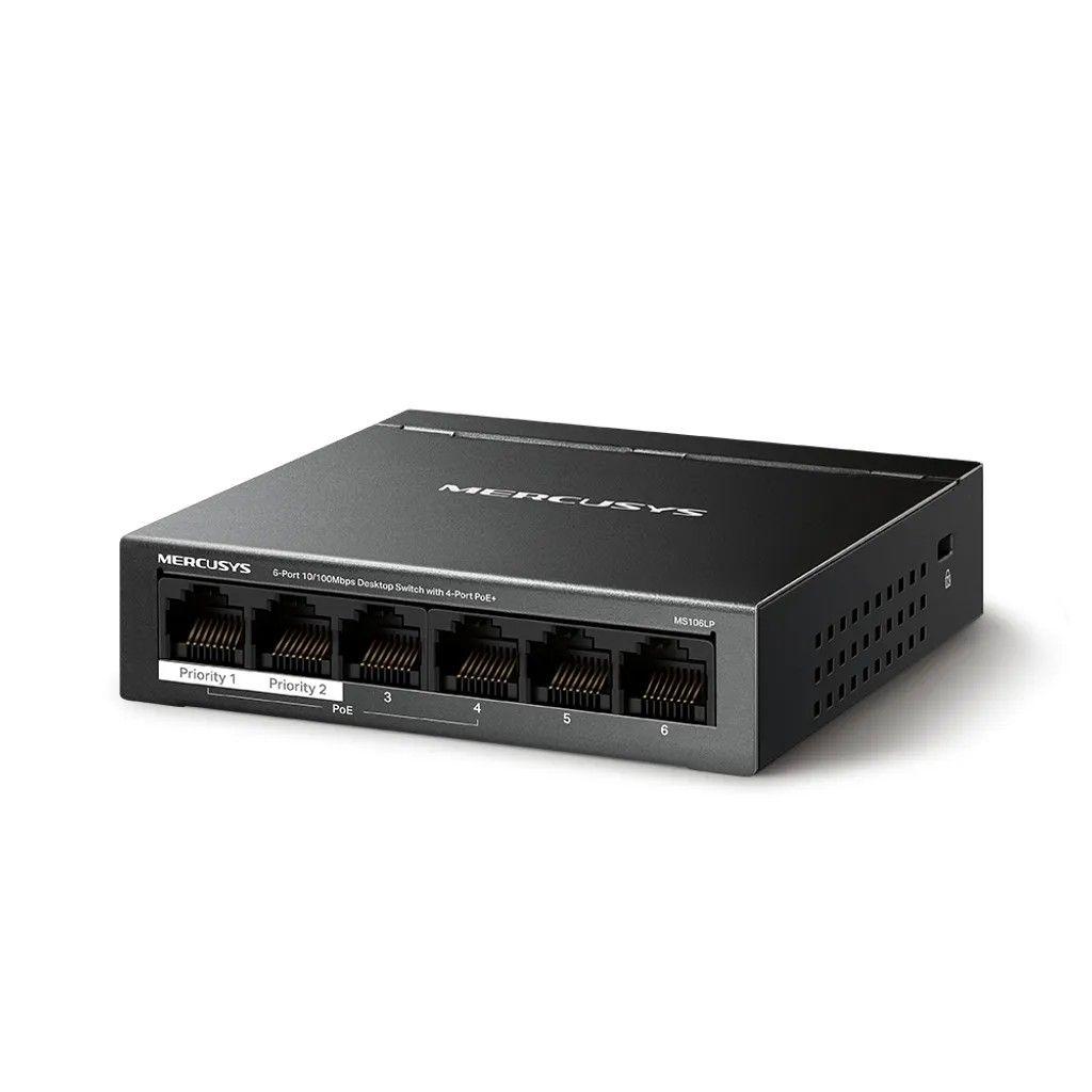 Switch de escritorio Mercusys MS106LP 6 puertos 10/100 Mbps con PoE+ 4 puertos-1