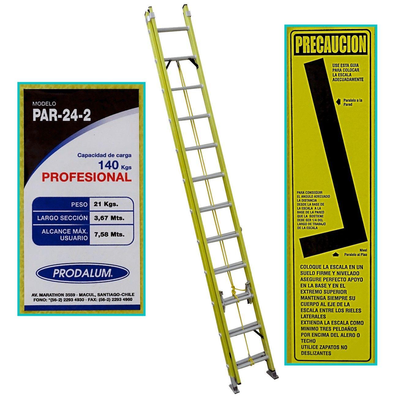 Escalera telescópica de fibra de vidrio 3,6-7,5 m 140 kg 24 peldaños-3