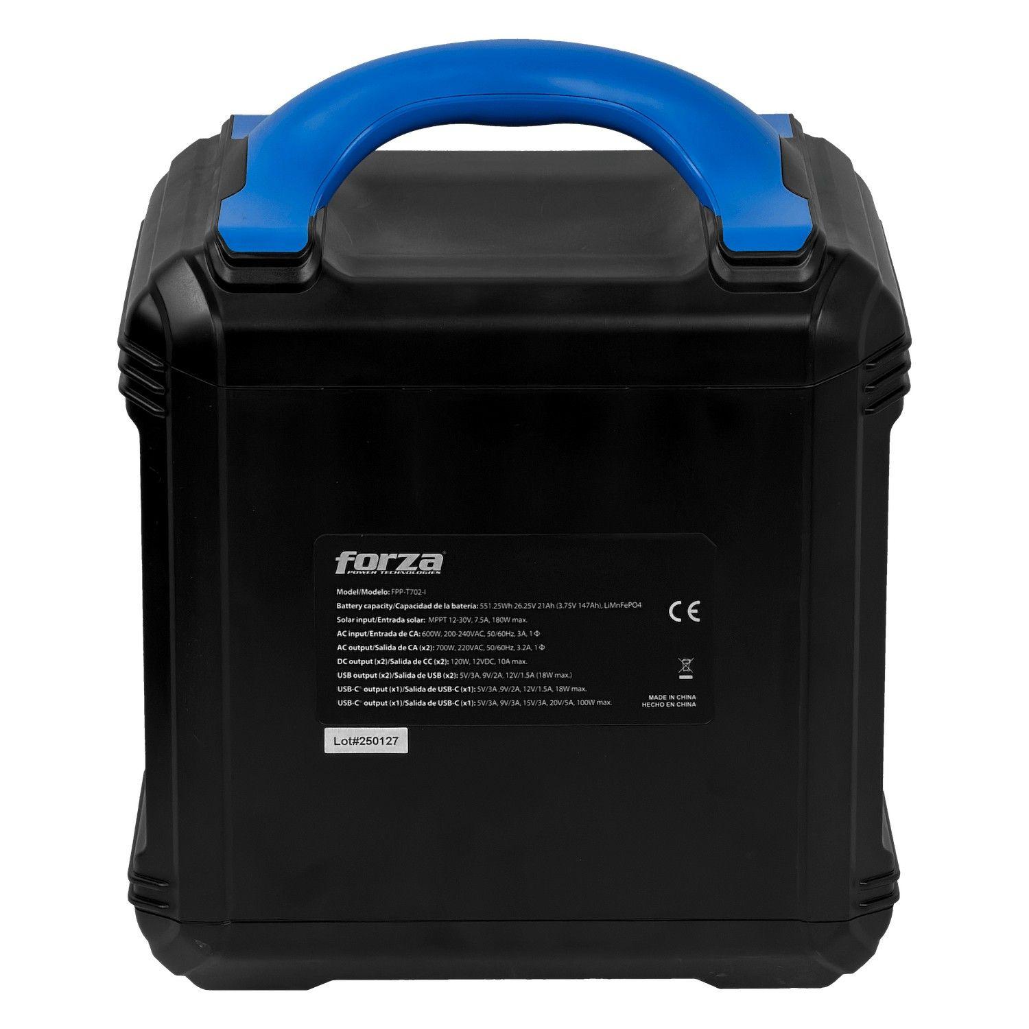 Batería portátil Forza 700 W 551 Wh con inversor Onda Pura MPPT-3
