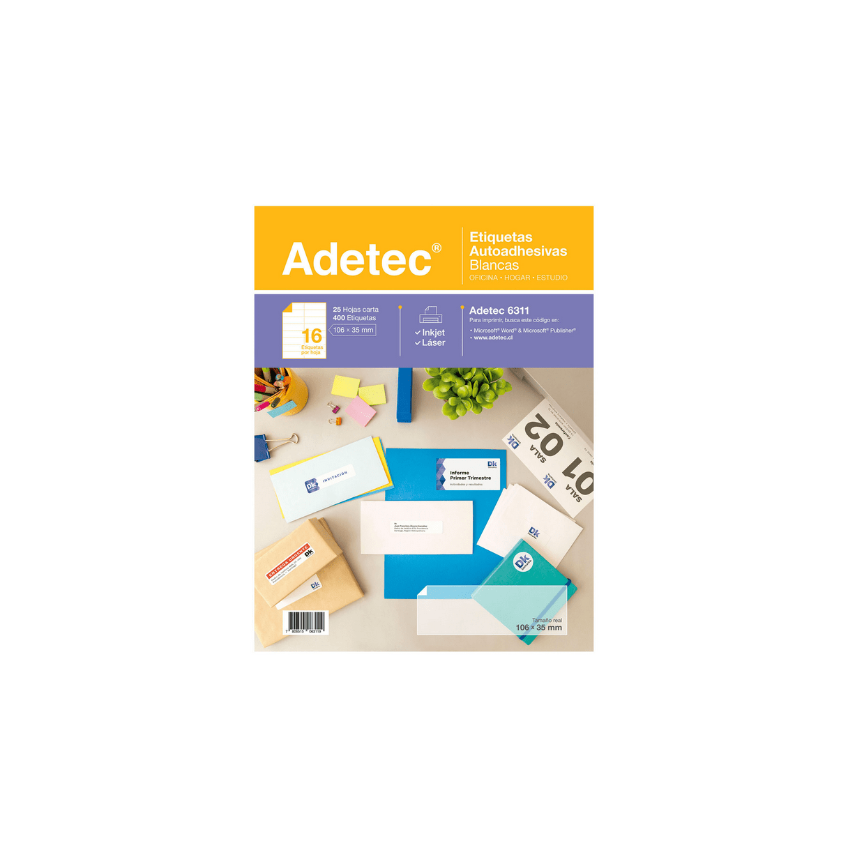 Etiqueta autoadhesiva Adetec 106x35 mm 16 etiquetas por hoja-1
