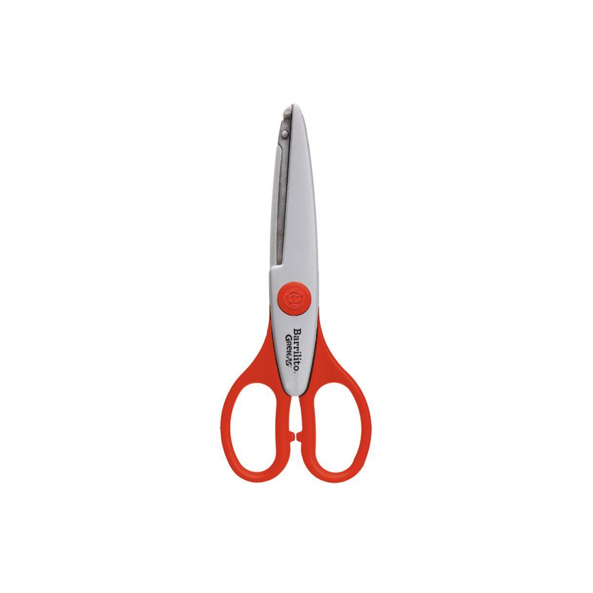 Tijera Barrilito Greka Curva 45 mm con punta roma gris y rojo-0