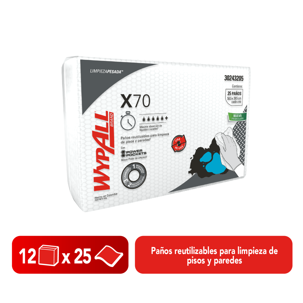 Paño de limpieza Wypall X-70 multiusos 25 unidades-2