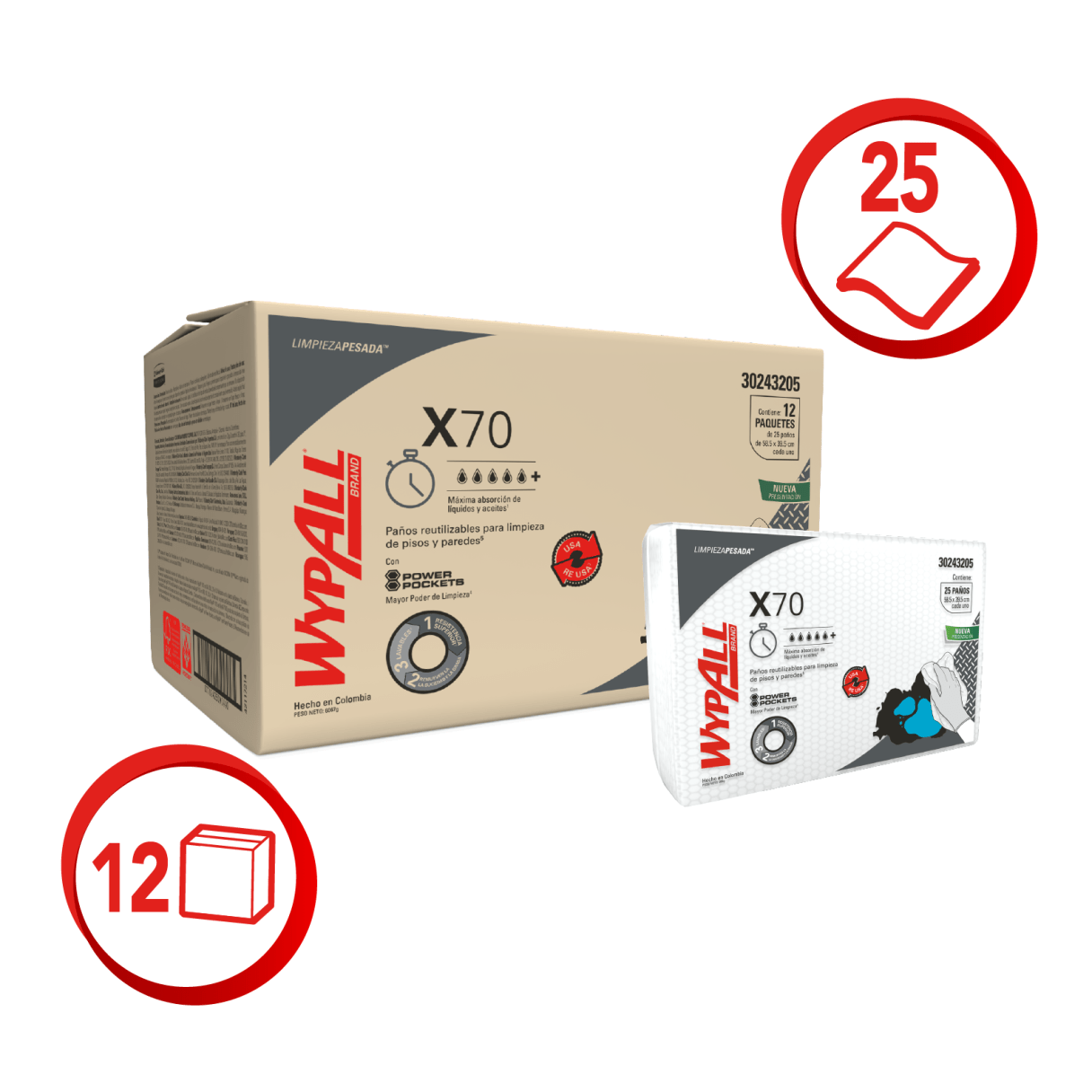 Paño de limpieza Wypall X-70 multiusos 25 unidades-3