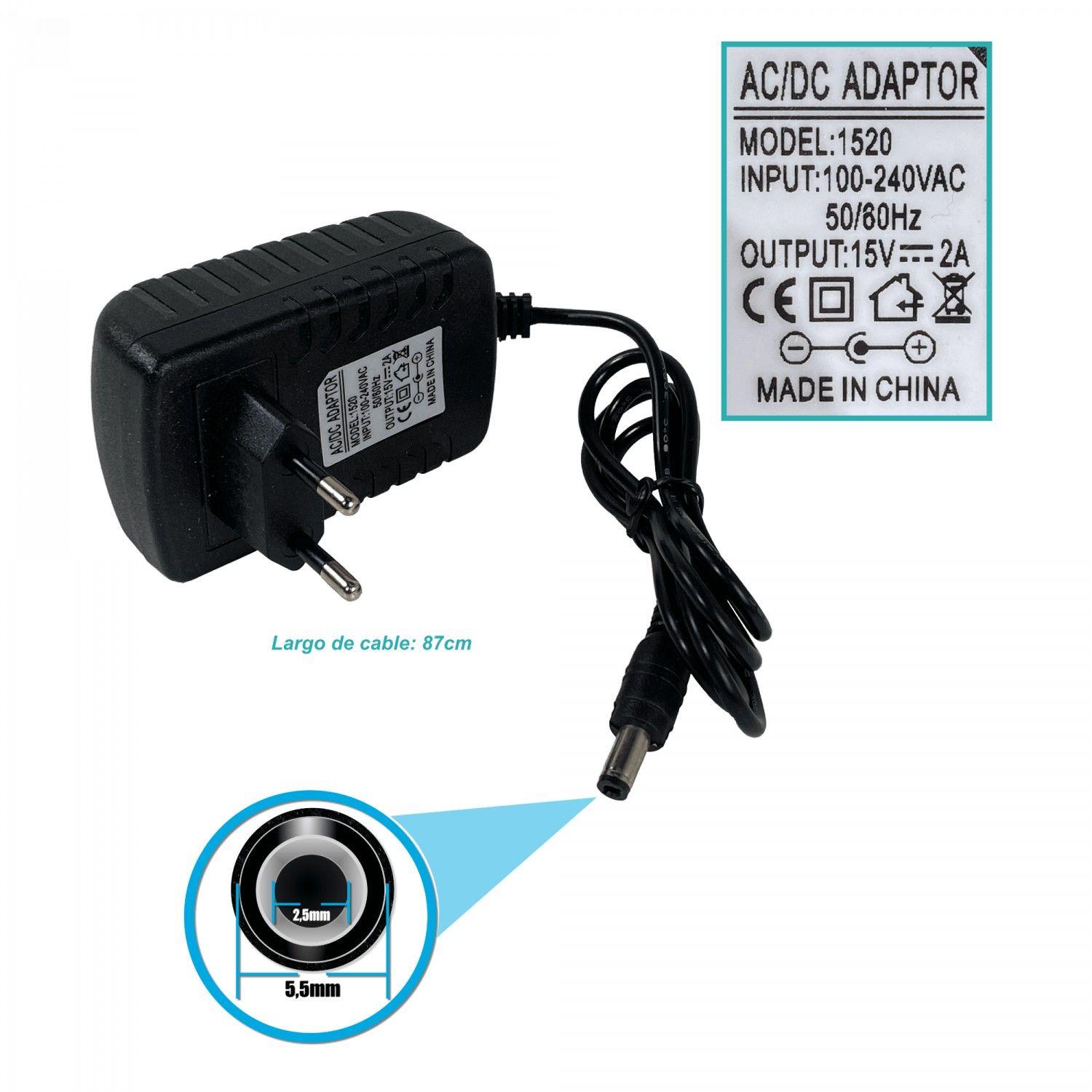 Fuente de poder 15 V 2 A Plug 5,5 x 2,5 mm interior plástico-2