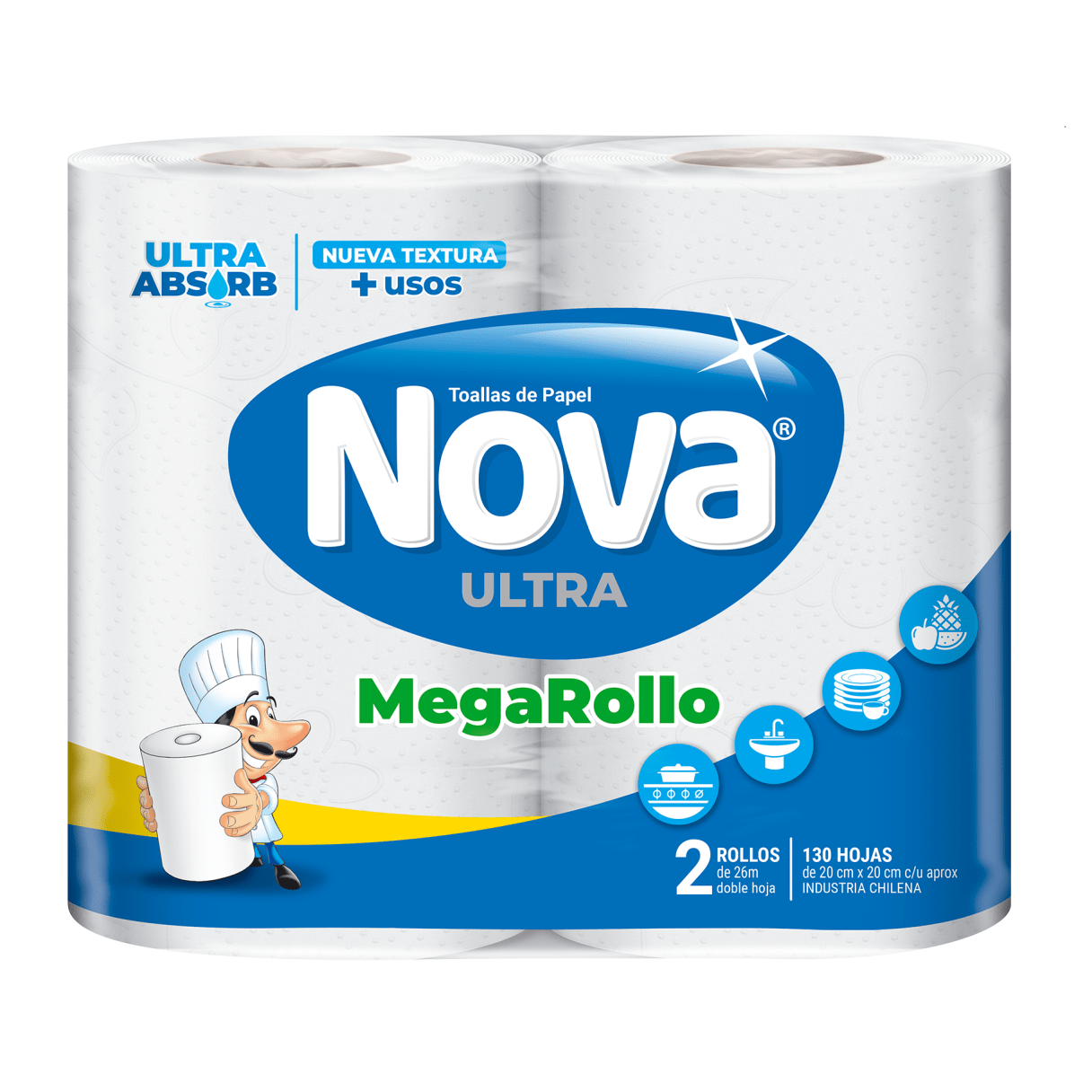 Toalla de papel Nova Ultra MegaRollo 2 rollos 26 m doble hoja-0