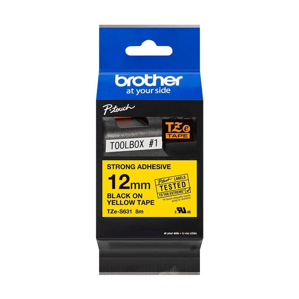Cinta Brother E-P 12 mm extra-pegamento 8 m negro en amarillo-1