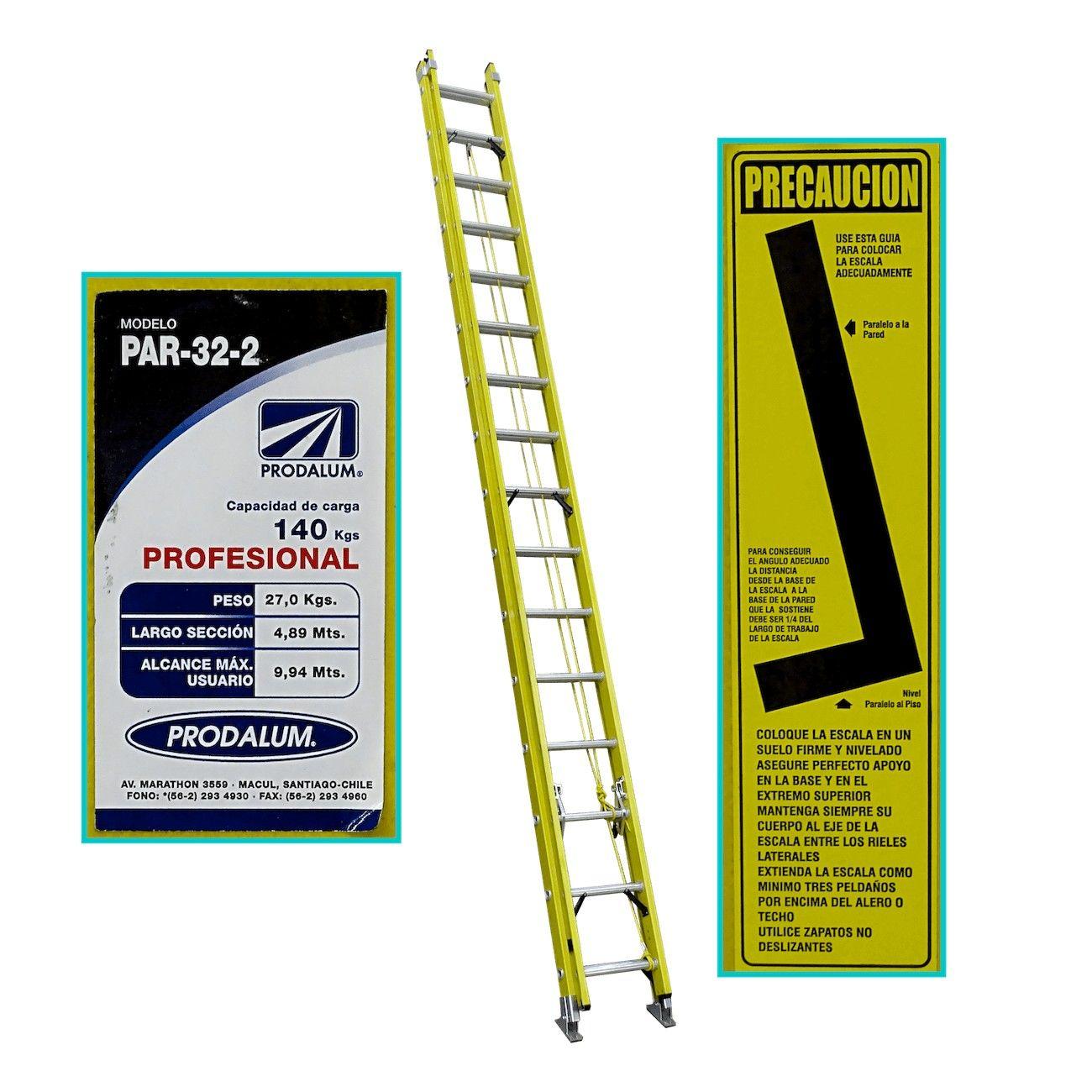 Escalera telescópica de fibra de vidrio 4,8-9,9 m 140 kg 32 peldaños-4