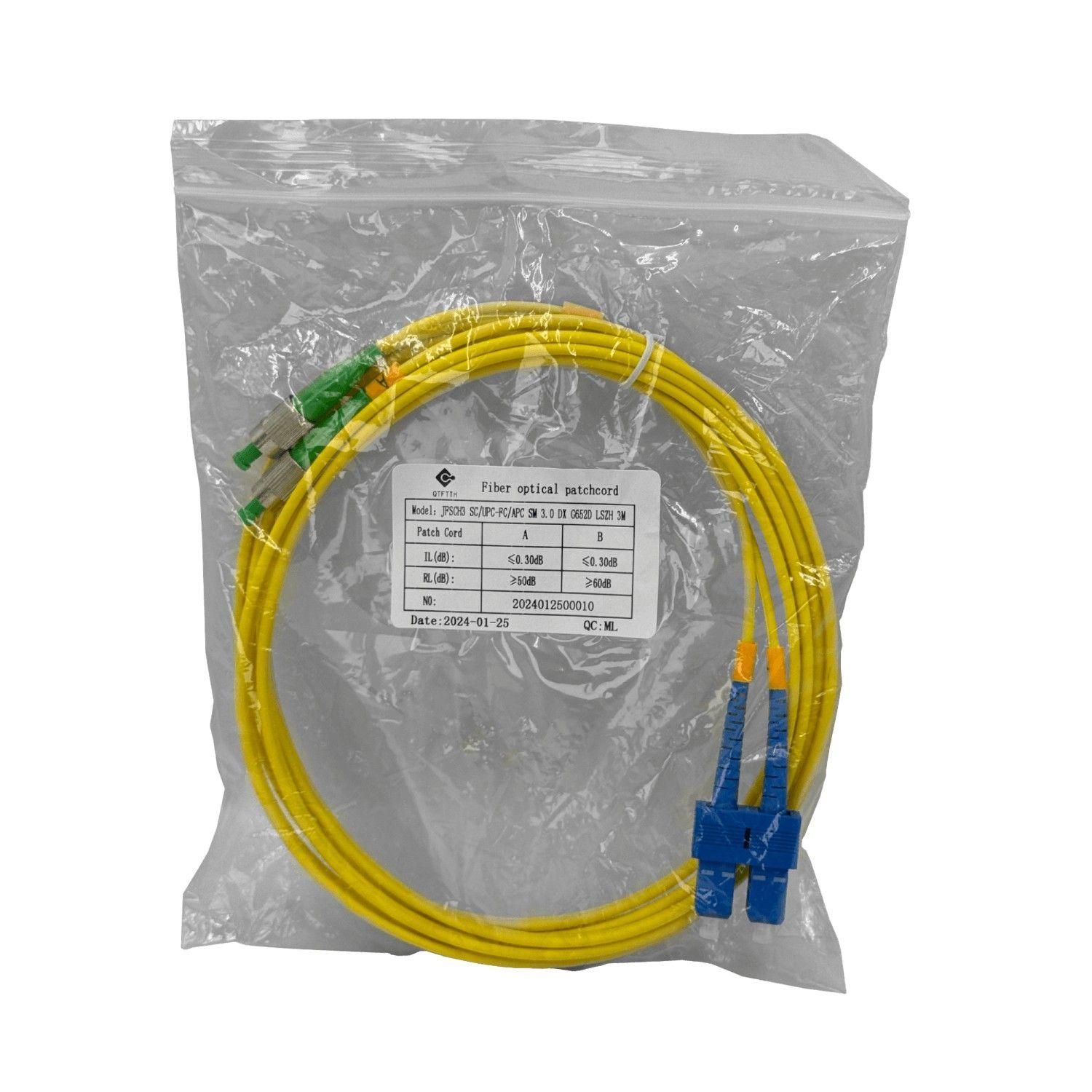 Cable jumper de fibra óptica Monomodo SC/UPC a FC/APC 3 m 9/125 µm 3 mm-5