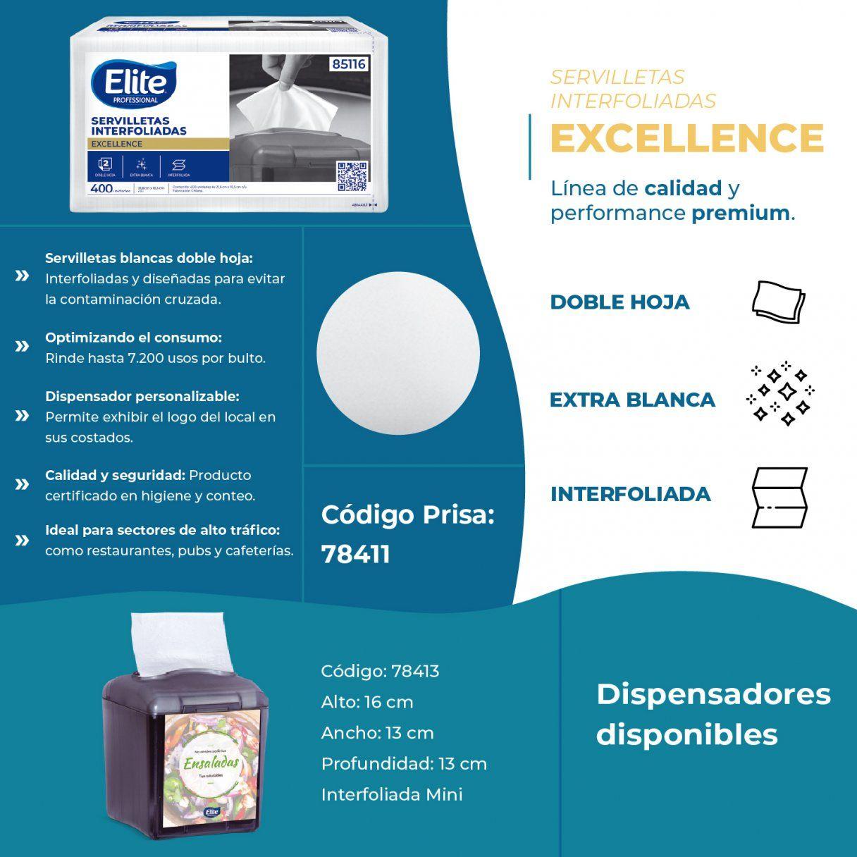 Servilleta interfoliada Elite Excellence doble hoja 10,5x21,6 cm 400 unidades-2