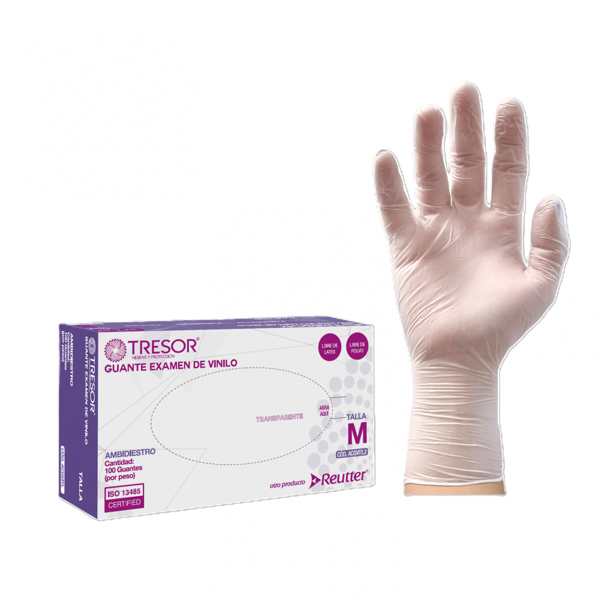 Guantes de vinilo TRESOR examinación sin polvo talla M 100 unidades transparente-0