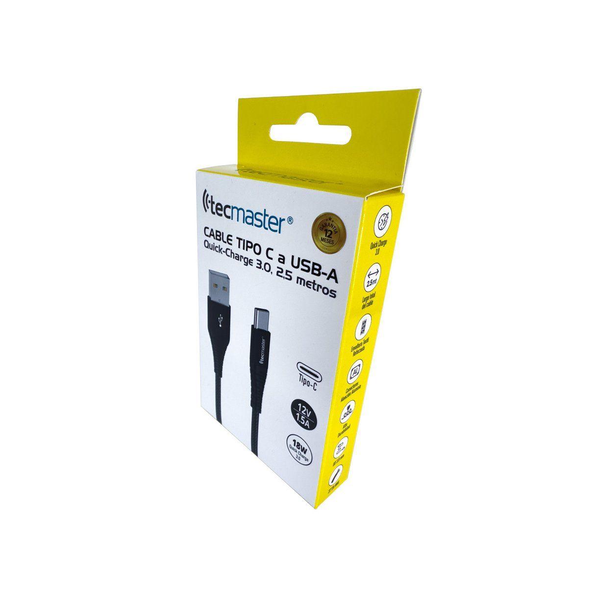 Cable Tipo C Tecmaster a USB-A Quick Charge 3.0 2,5 m-2
