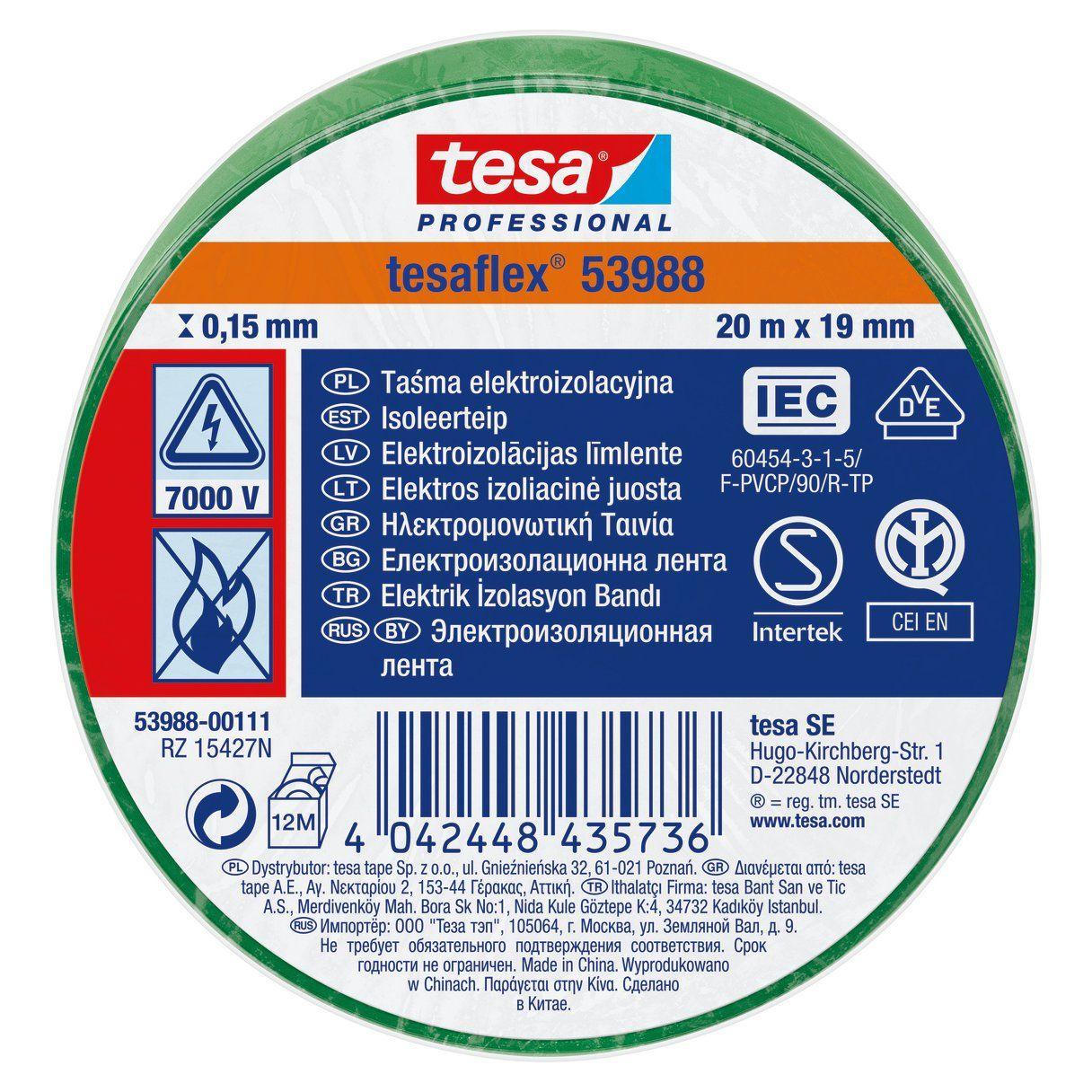 Cinta aislante Tesa Tesaflex 53988 19 mm x 20 m verde-1
