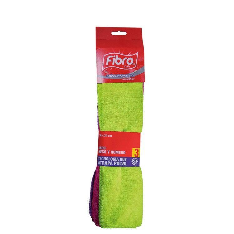 Paño de microfibra Fibro multiuso 36x34 cm 3 unidades colores surtidos-0