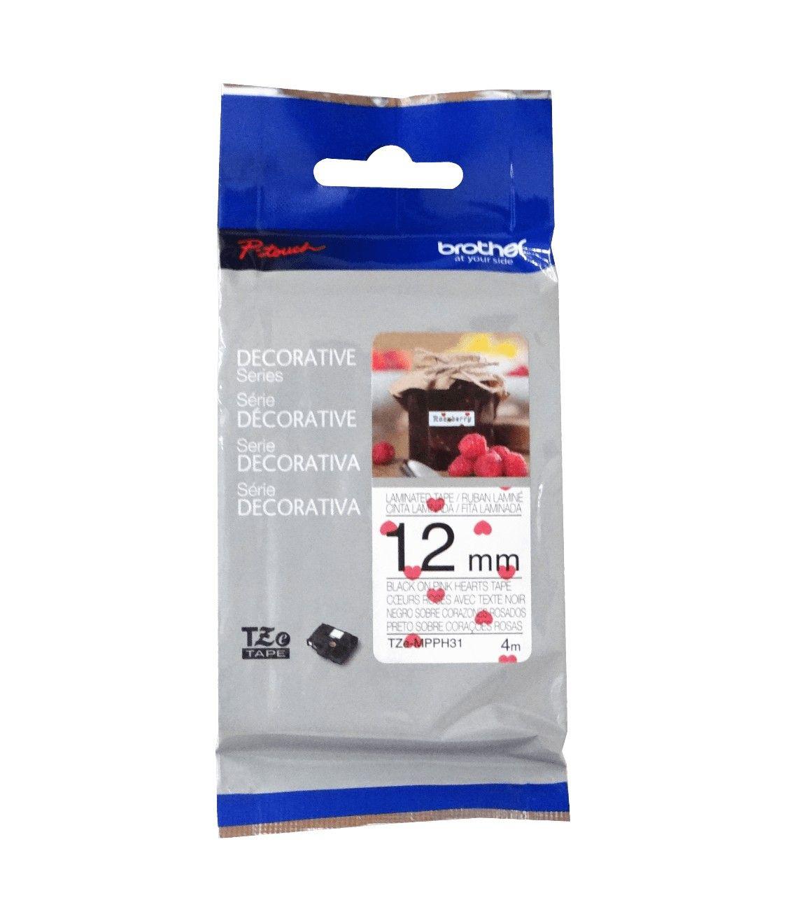 Cinta de etiqueta Brother 12 mm fondo corazones 4 m-3