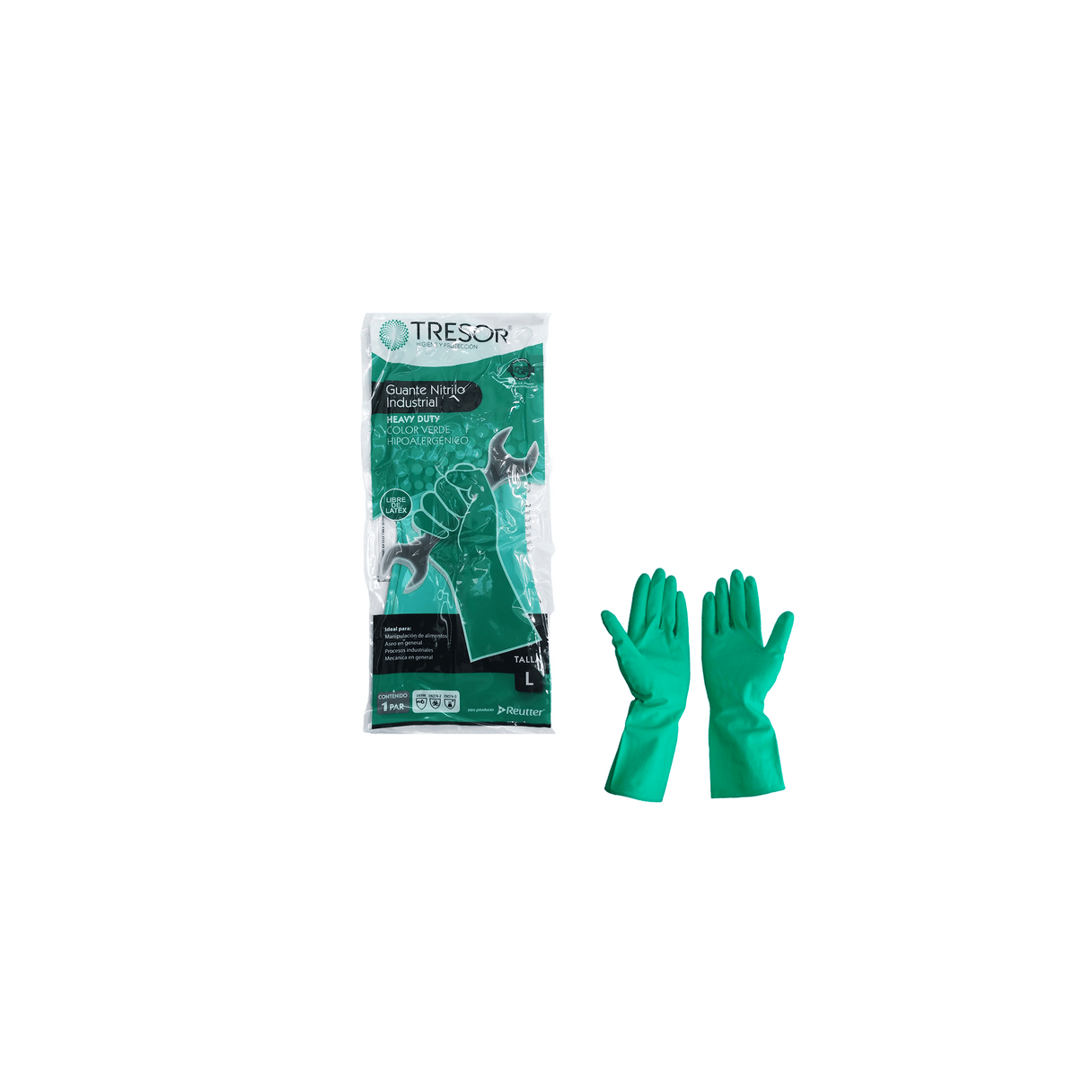 Guantes de nitrilo Tresor industriales talla L color verde-0