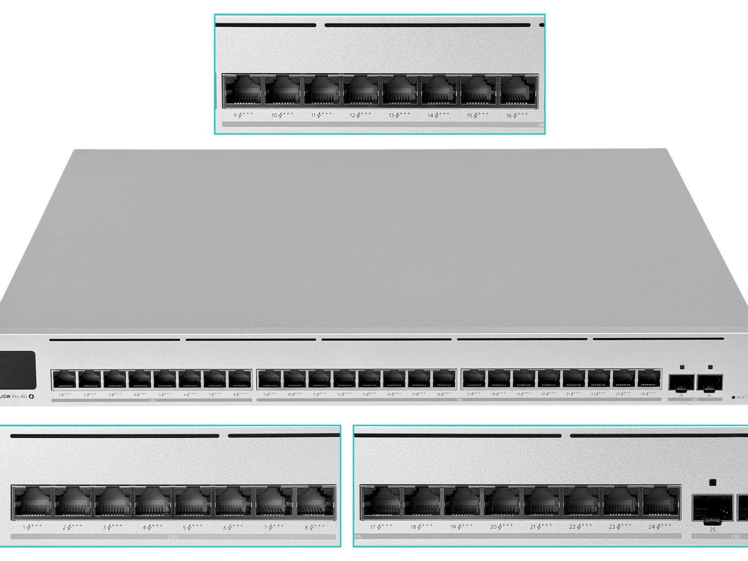 Switch Ubiquiti 8-2500 16-10G PoE+++ 720 W con 2 SFP28-2
