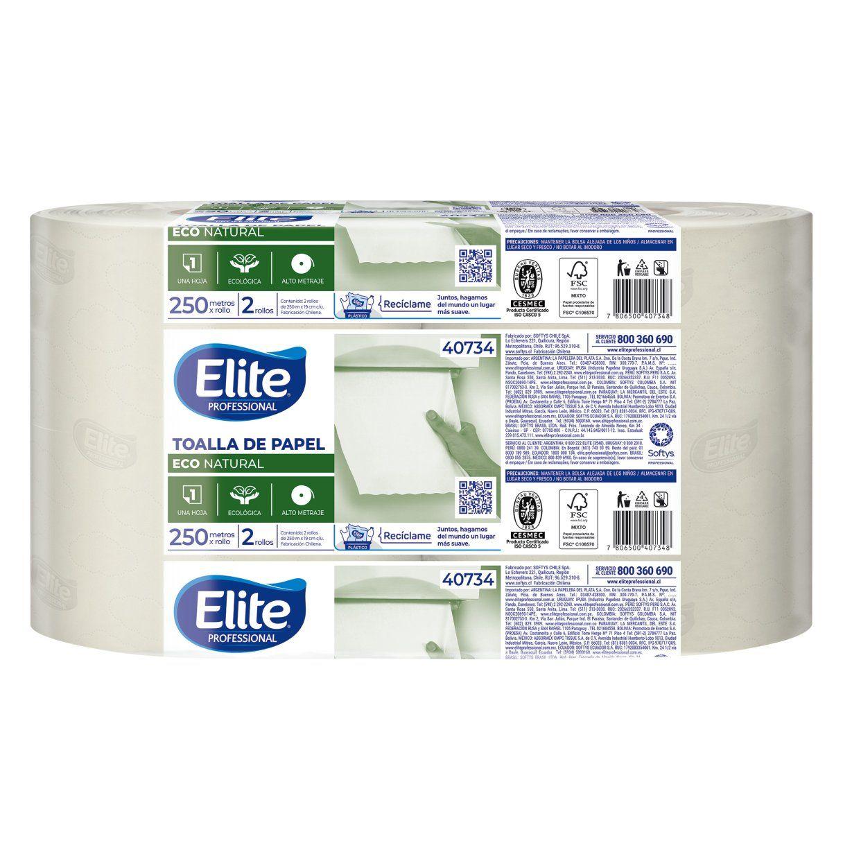 Toalla de papel Elite Ecológica 2 rollos 250 m hoja simple-0