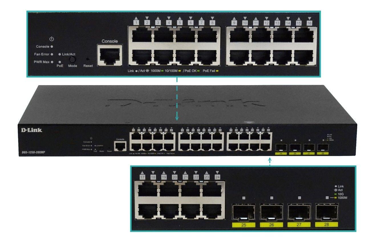 Switch D-Link 24 Puertos PoE+ 370 W con 4 SFP+ 10G-1