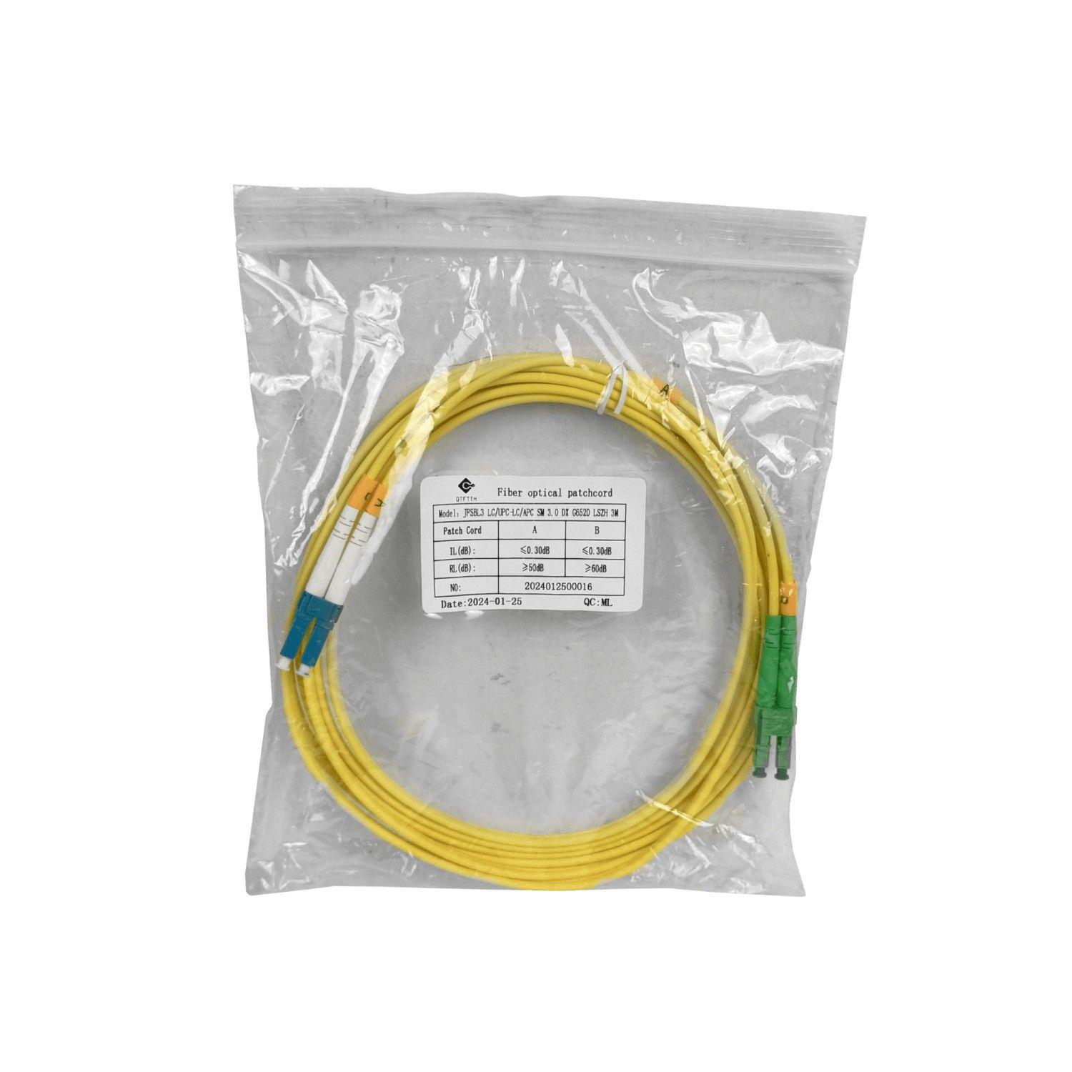 Cable de fibra óptica monomodo jumper 3 m LC/UPC a LC/APC duplex 3,0 mm 9/125-4