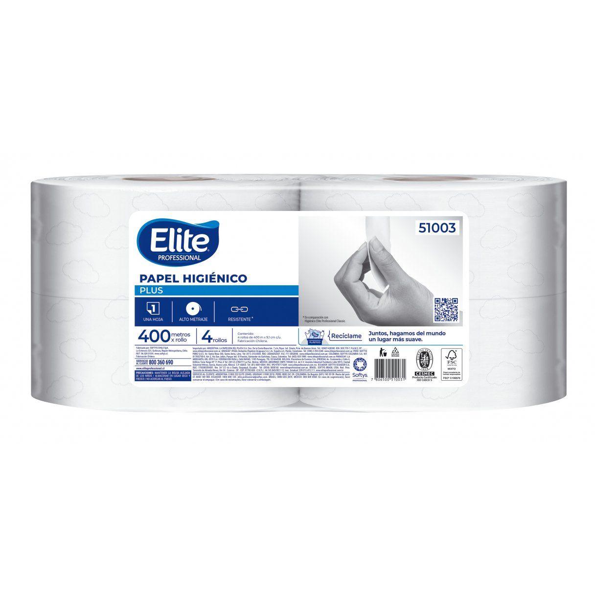 Papel higiénico Elite Plus hoja simple 4 rollos 400 m-0