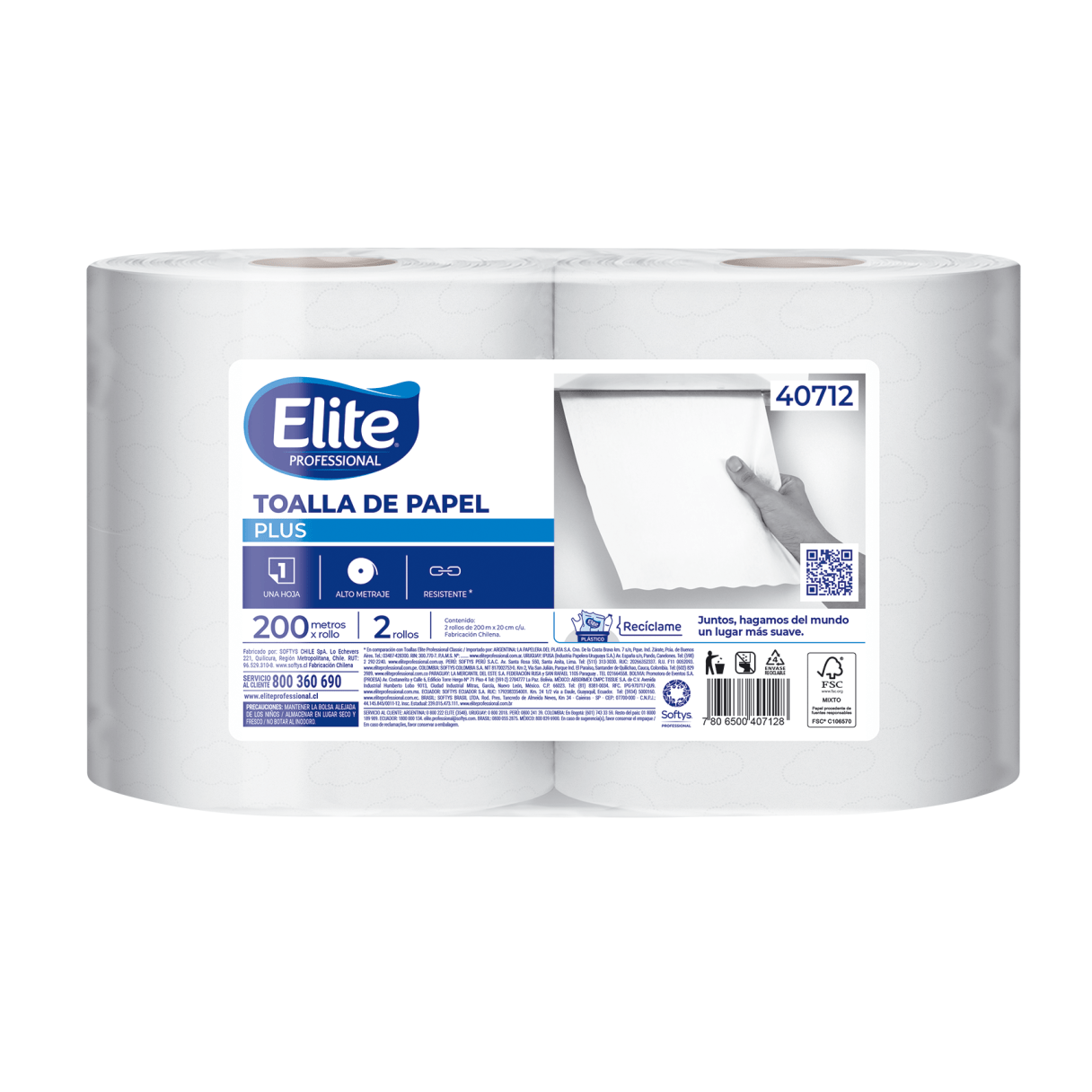 Toalla de papel Elite Professional Plus 2 rollos 200 m hoja simple-0