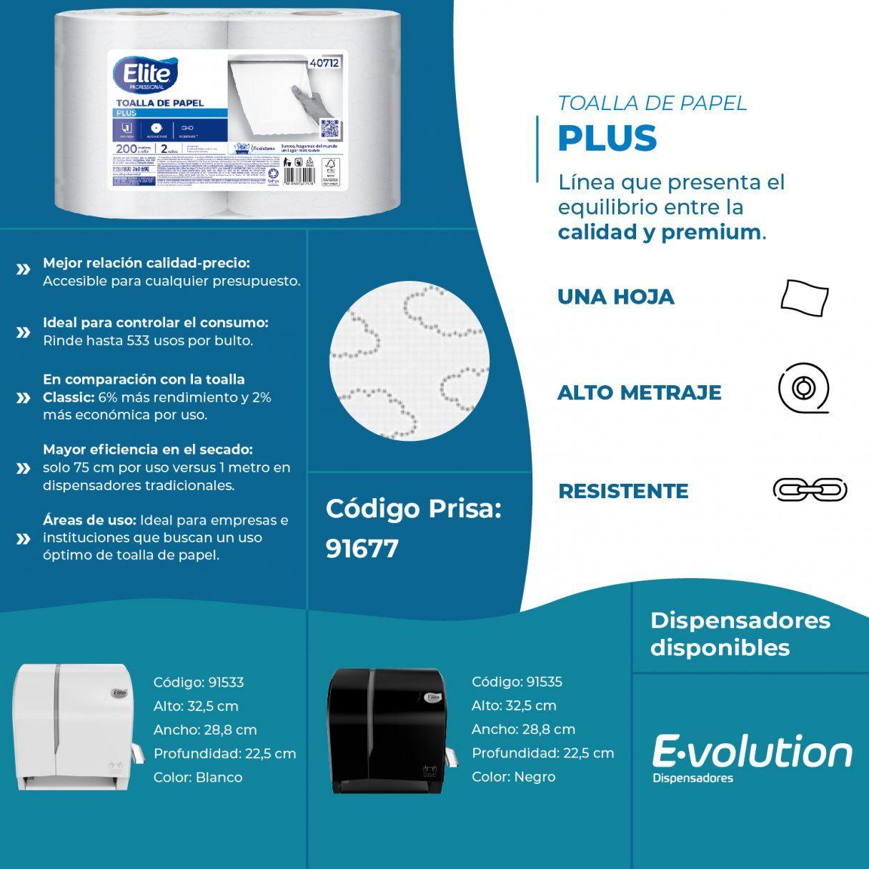 Toalla de papel Elite Professional Plus 2 rollos 200 m hoja simple-2