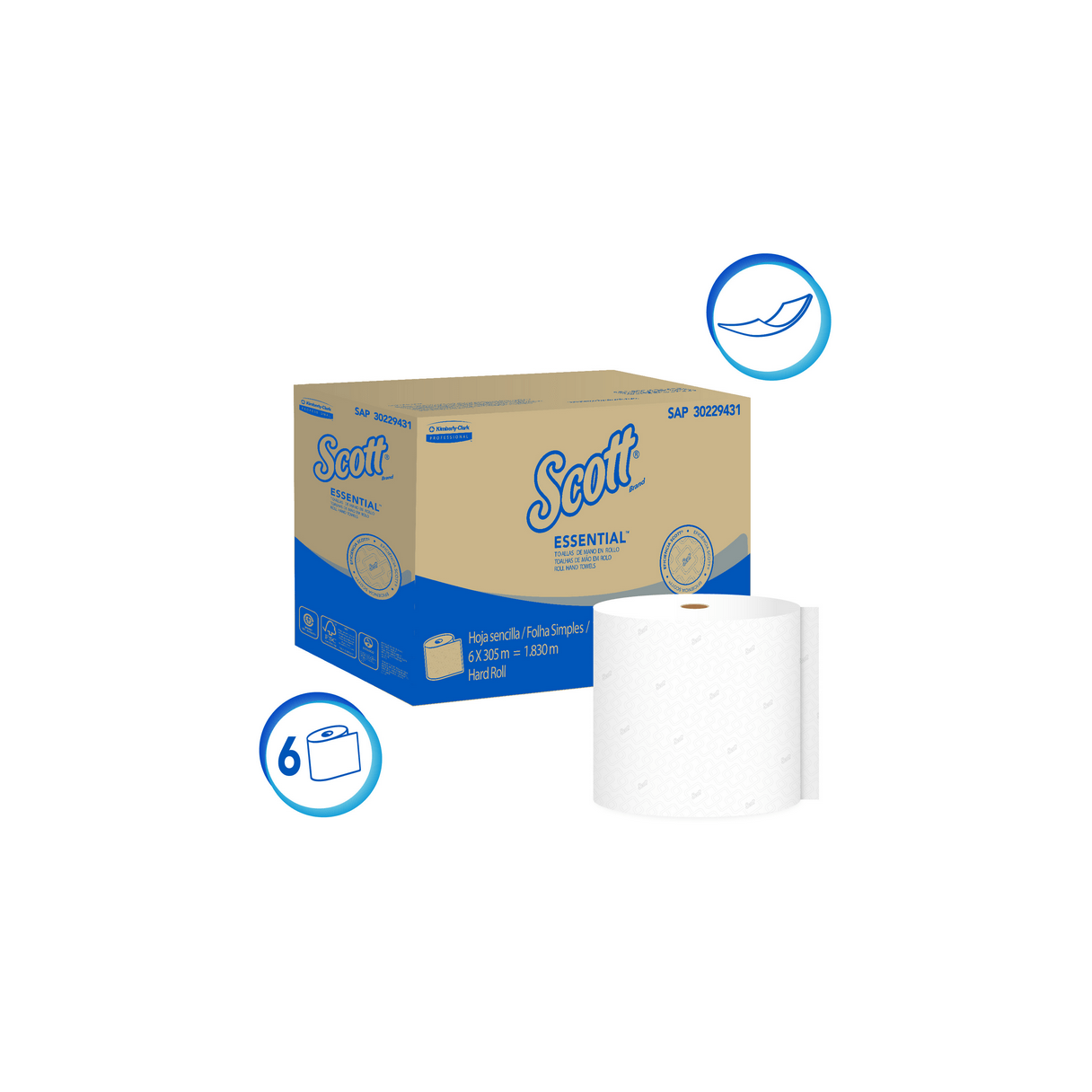 Toalla de papel Scott Jumbo 6 rollos 305 m hoja simple blanco-0