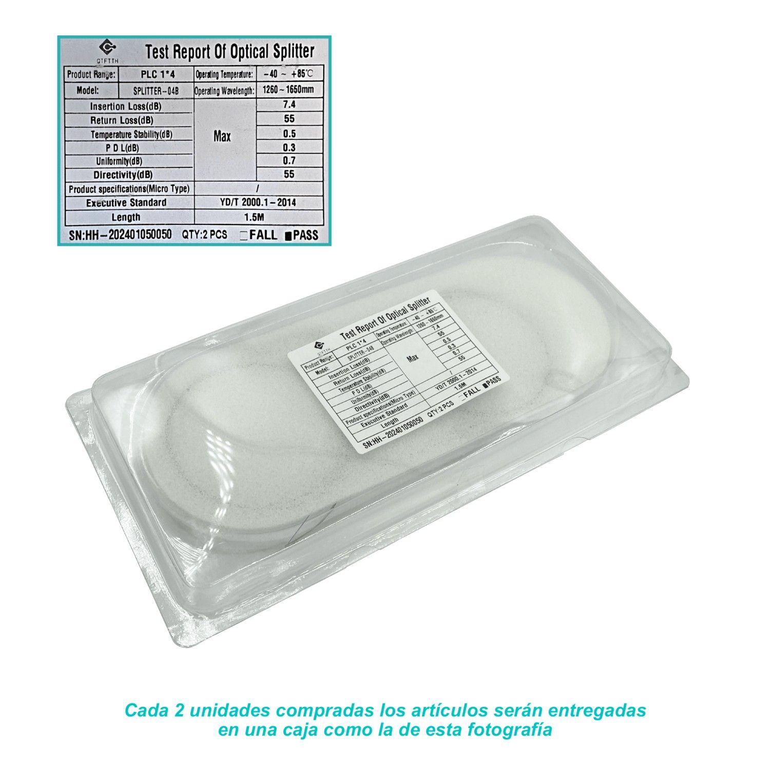 Divisor GPON Fibra 1x4 1,5 m sin conectores requiere fusión 1260-1650 nm-1