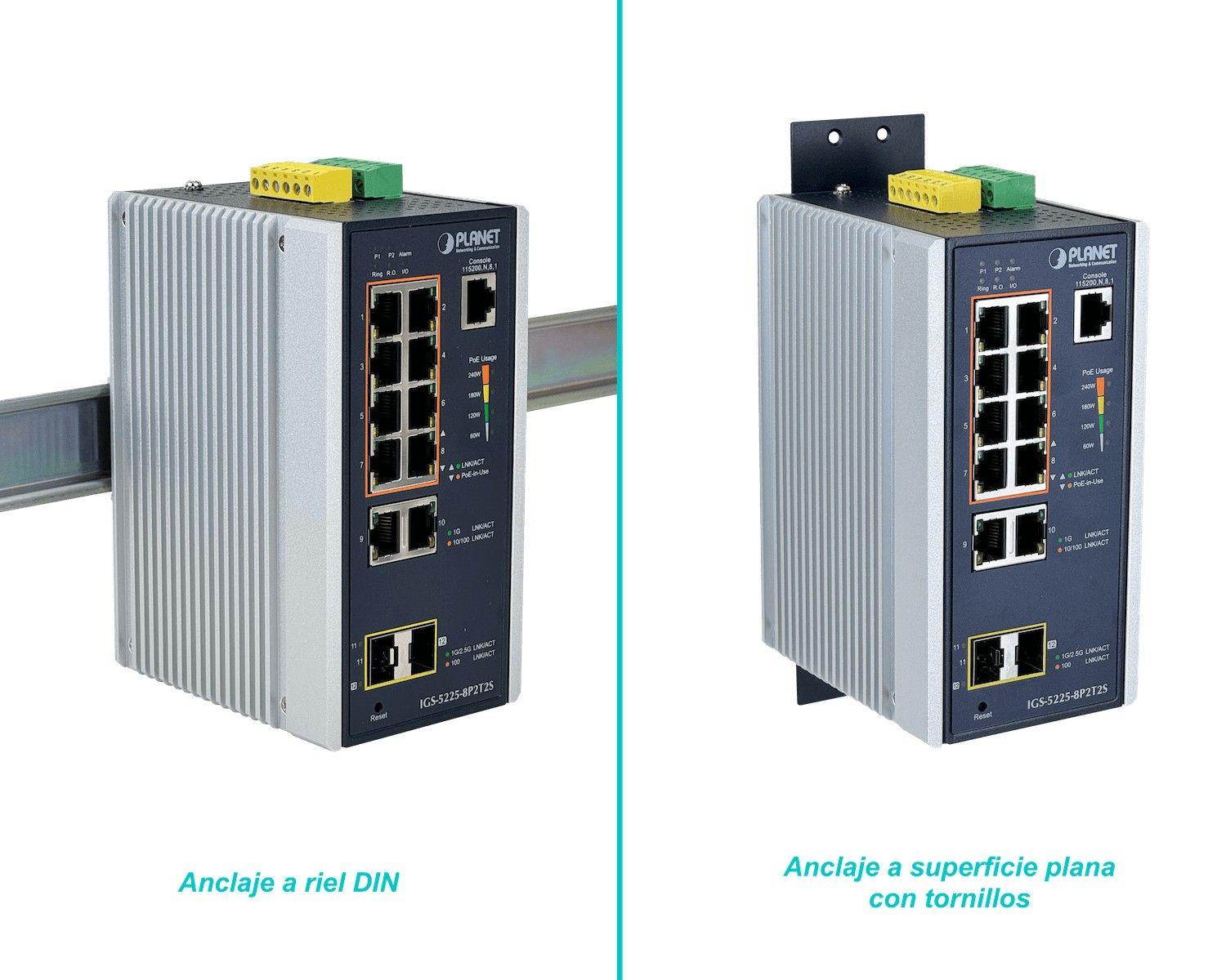 Switch industrial Planet 8 puertos PoE 240 W con 2 SFP-5
