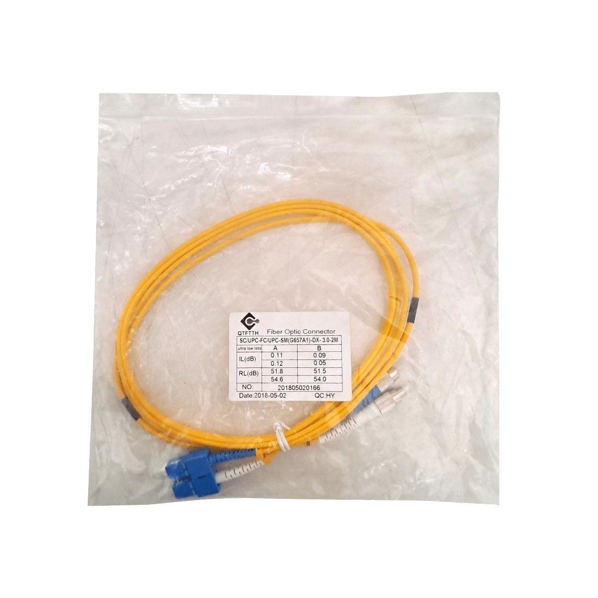 Cable jumper de fibra óptica SC-FC 2 m monomodo duplex 9/125 um 3,0 mm-5