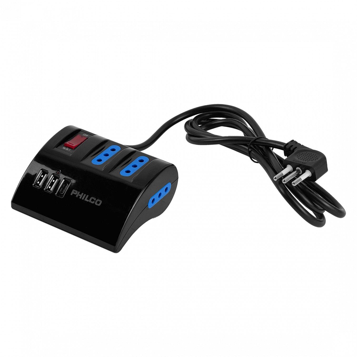 Alargador Philco 1,5 m con 3 enchufes y 2 USB 15 W-0