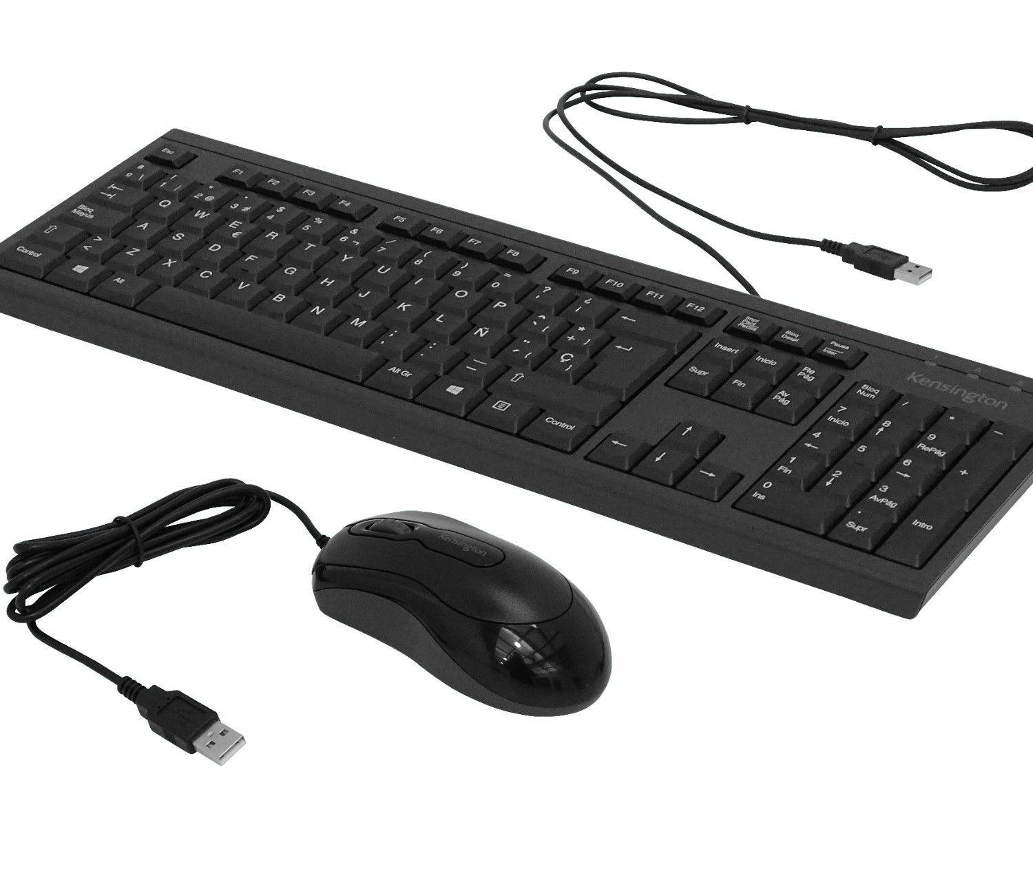 Teclado y mouse Kensington cable resistente antiderrames USB negro-0