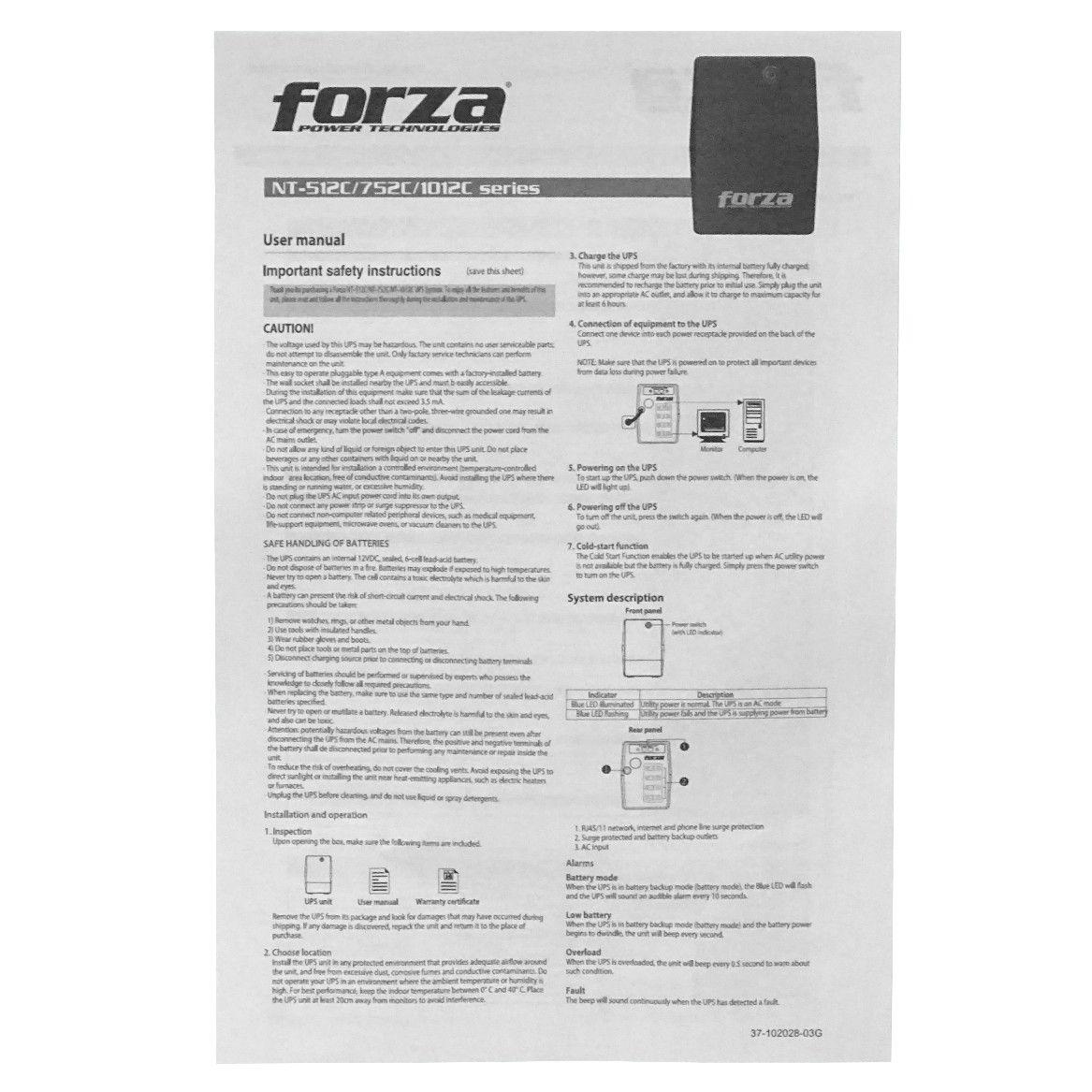 UPS Forza 750 VA 375 W 1x7 AH con AVR-3