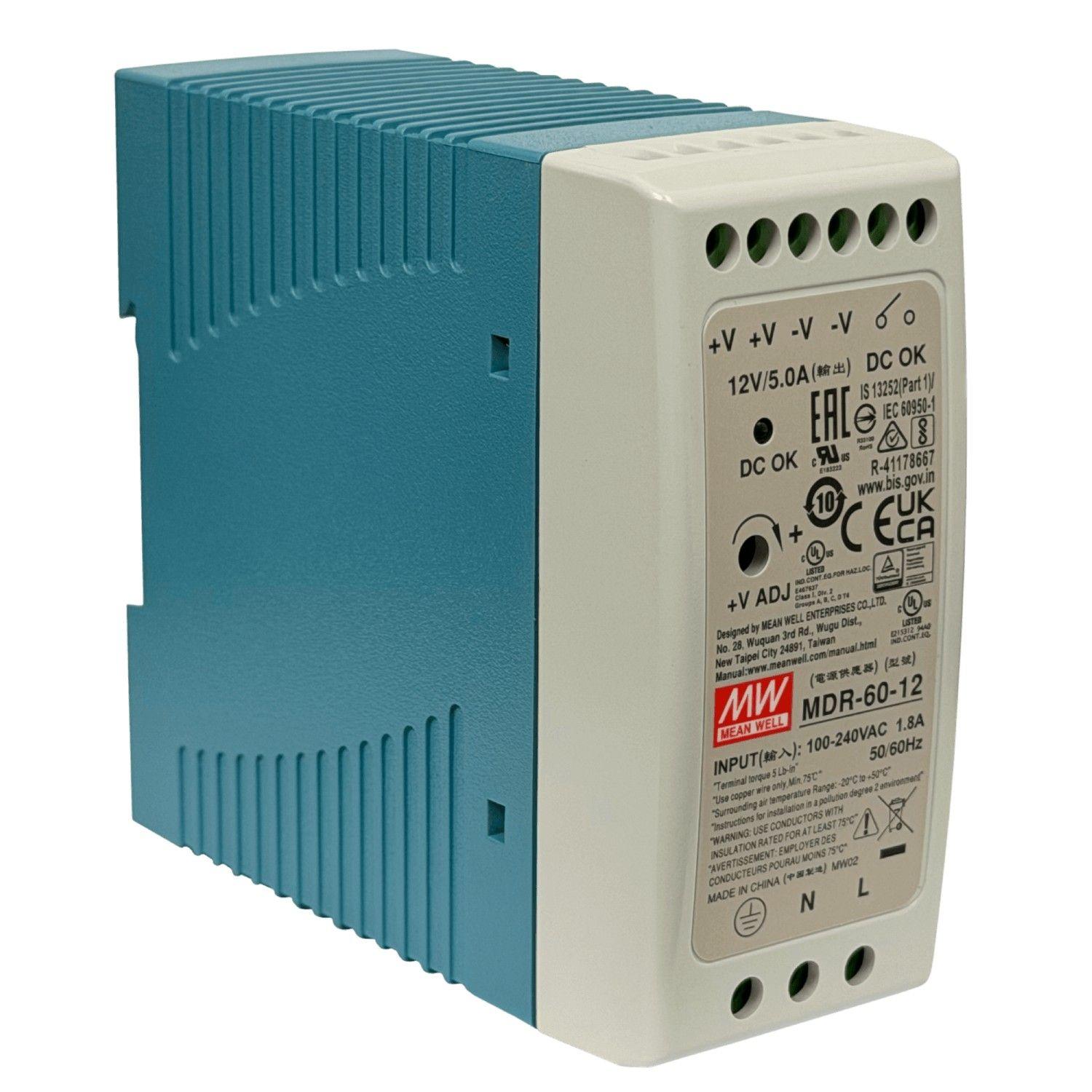 Fuente de poder Meanwell 12 V 60 W 5 A ajustable ancho 42 mm riel DIN-0