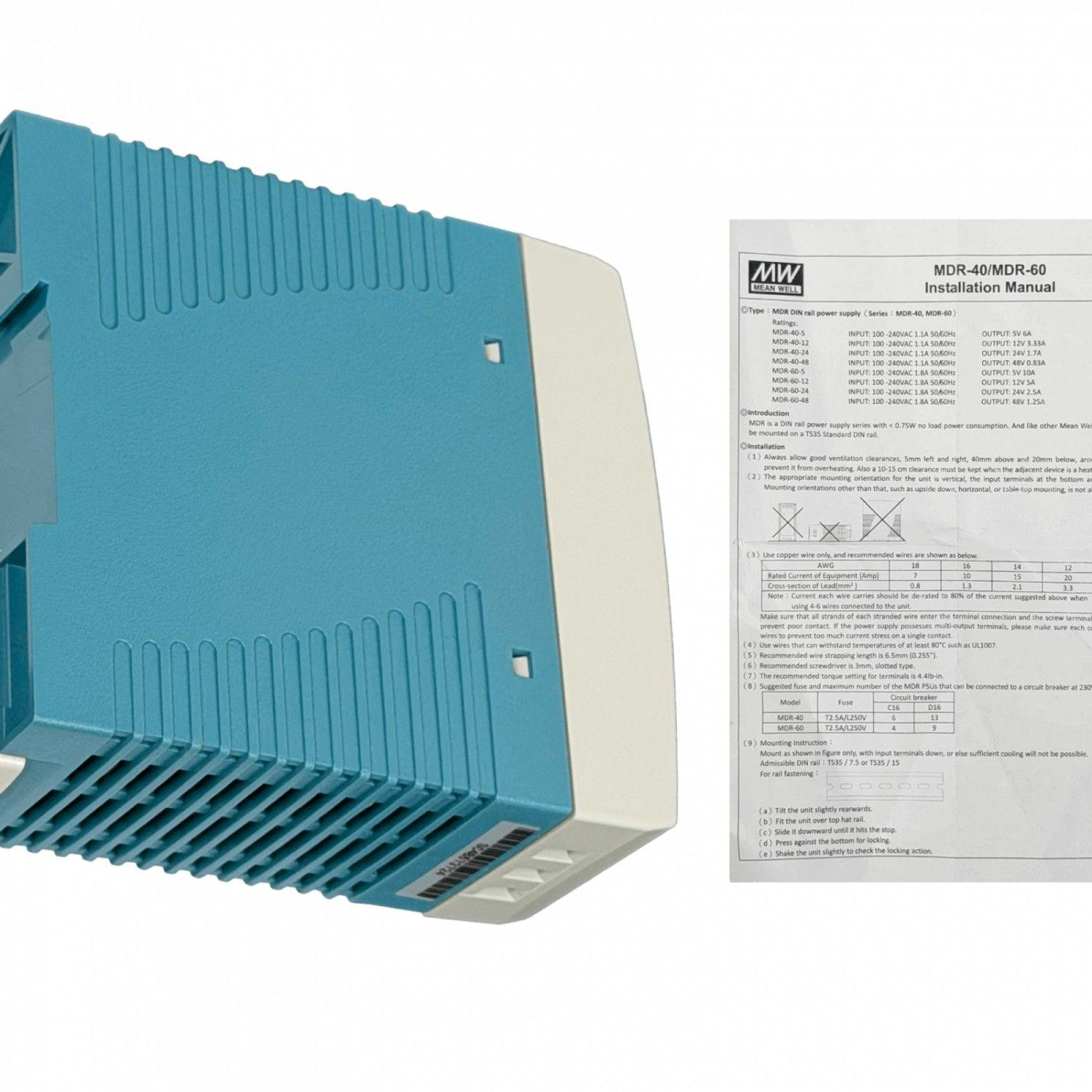 Fuente de poder Meanwell 12 V 60 W 5 A ajustable ancho 42 mm riel DIN-3