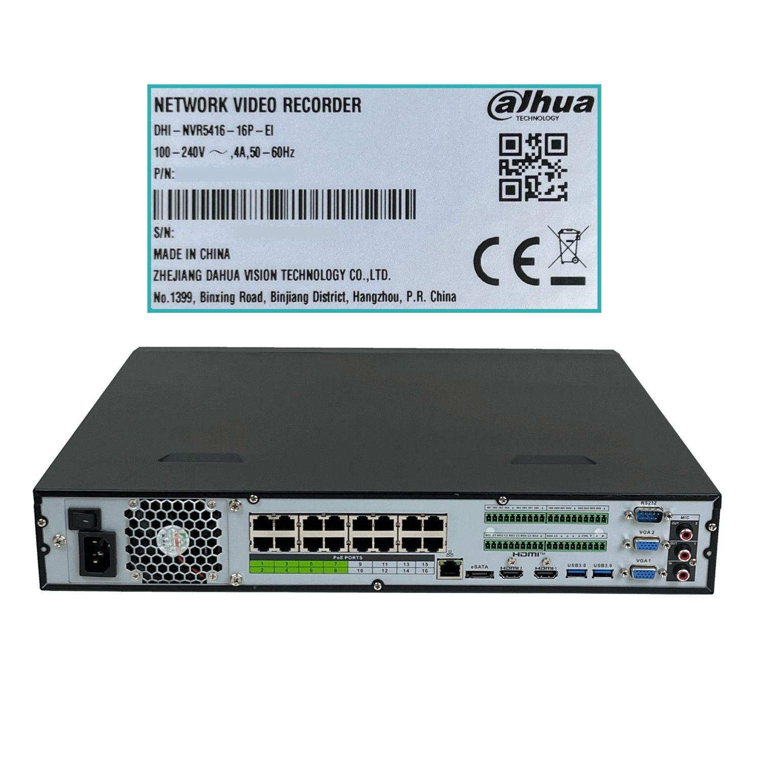 NVR Dahua 16 canales PoE 32 MP 2 HDMI 2 VGA USB RS232 4x SATA 16 TB-5