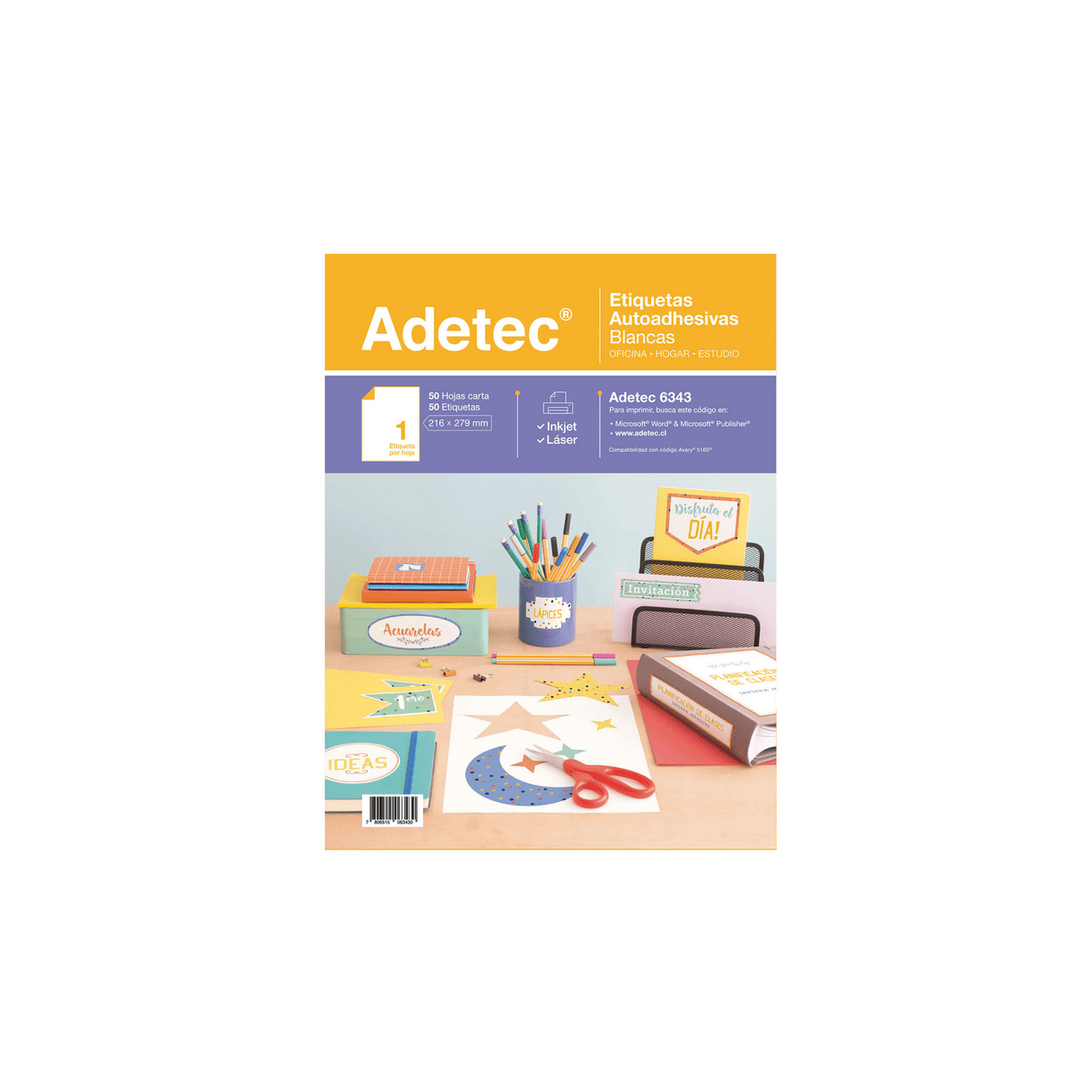 Etiqueta autoadhesiva Adetec 1 por hoja 216x279 mm 50 unidades-0