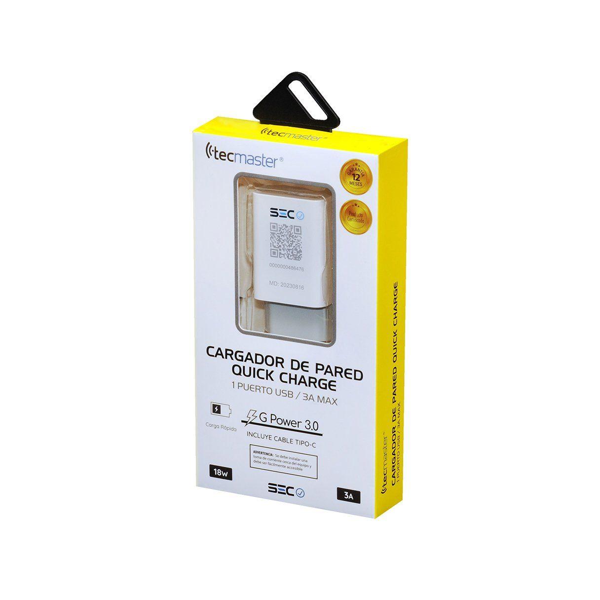 Cargador de pared Tecmaster rápido con puerto USB tipo C-3