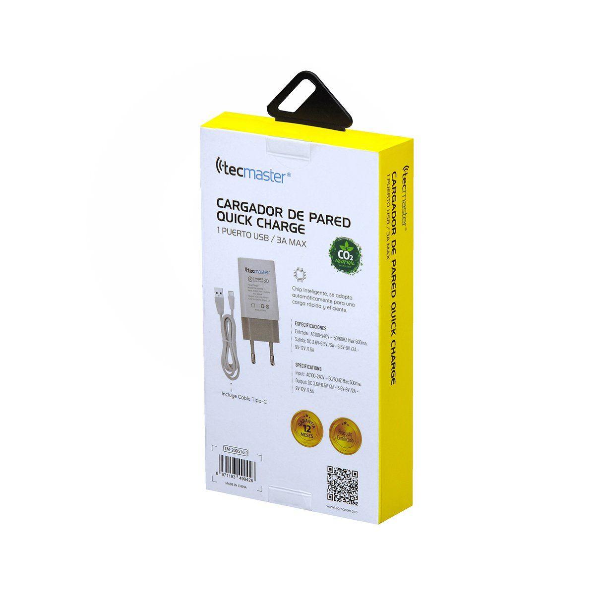 Cargador de pared Tecmaster rápido con puerto USB tipo C-4