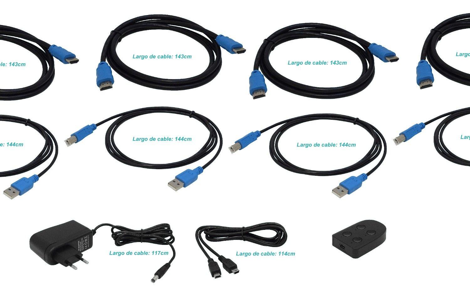 KVM 4 HDMI USB-C incluye cables 2 USB 2.0-4