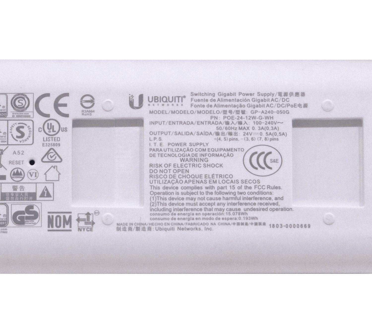 Inyector PoE Ubiquiti Gigabit 24 V 12 W 0,5 A con ESD-4