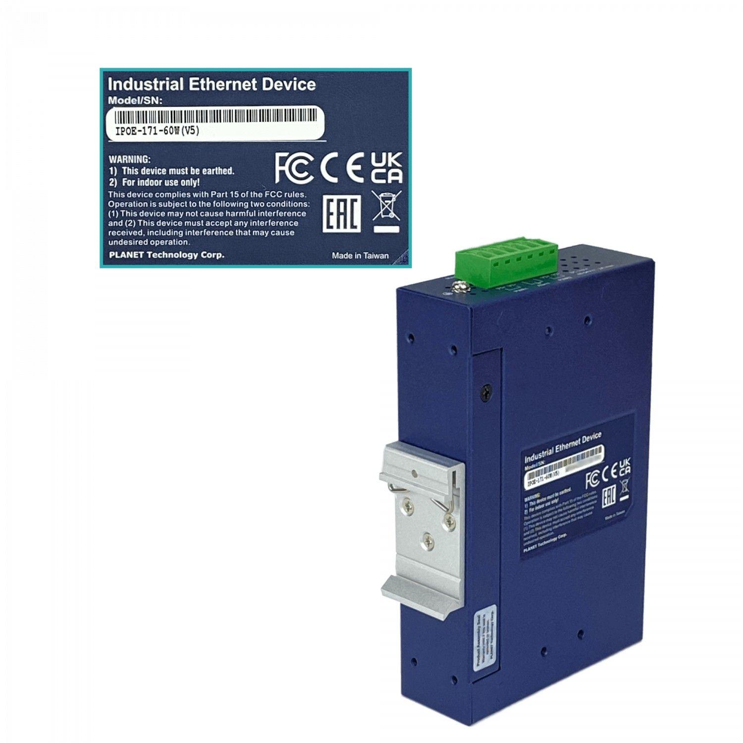 Inyector PoE Planet Riel-Din 802.3at 60 W 2 RJ45 Gigabit-4