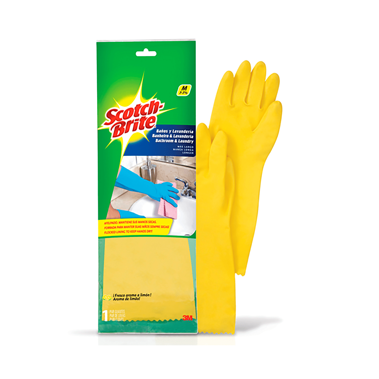 Guantes de látex Scotch Brite Talla M con interior afelpado amarillo-1