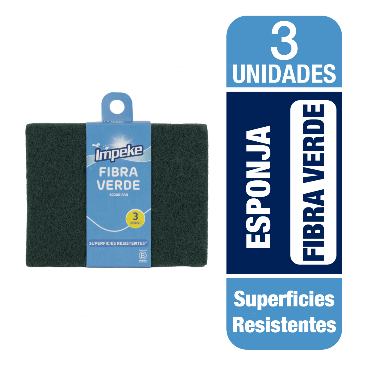 Esponja abrasiva Impeke fibra verde 3 unidades-3
