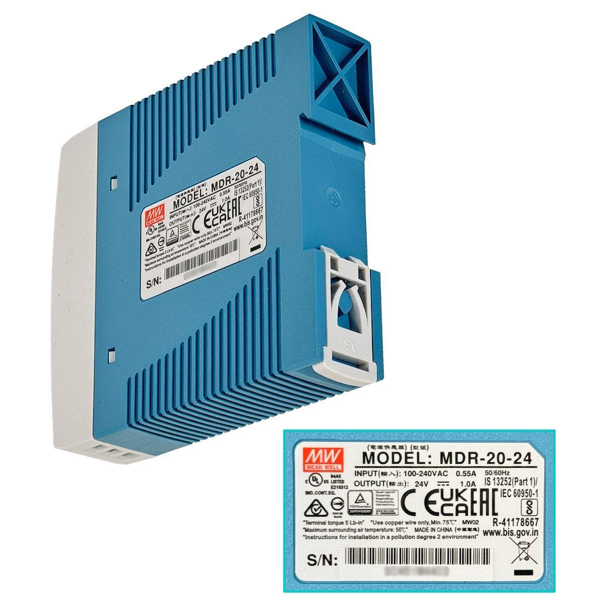 Fuente de poder Meanwell 24 V 24 W 1 A ajustable ancho 24 mm riel DIN-5