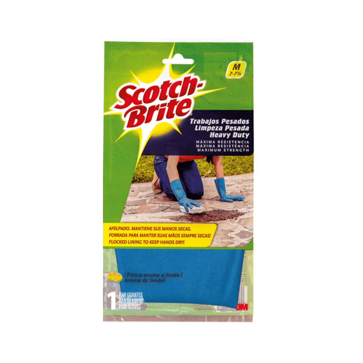 Guantes de látex Scotch Brite trabajos pesados talla M azul-0