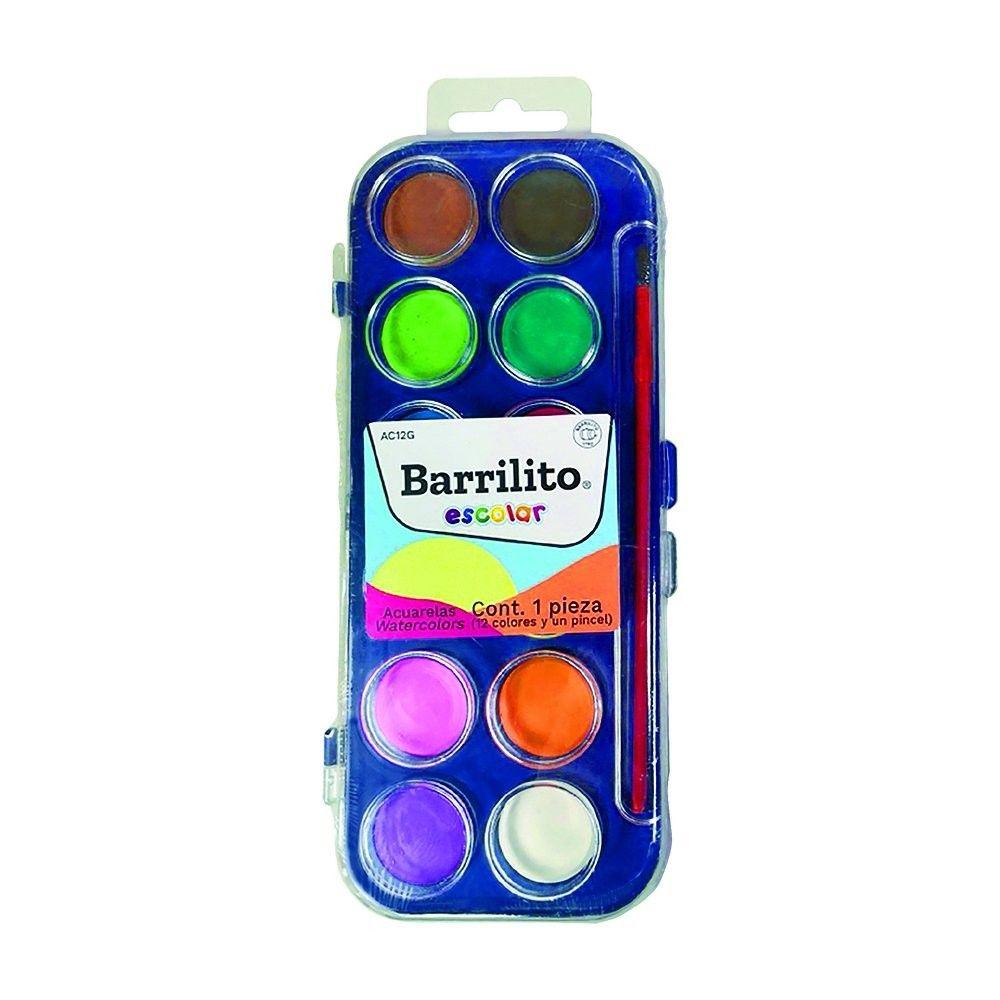 Acuarela Barrilito 12 colores con pincel sintético-0